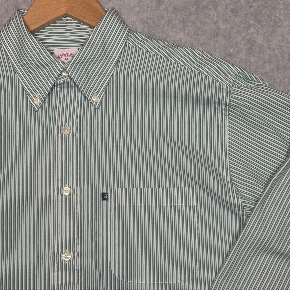 Brooks Brothers Long-Sleeve Button Down Striped Shirt-Green/Purple-Men Medium